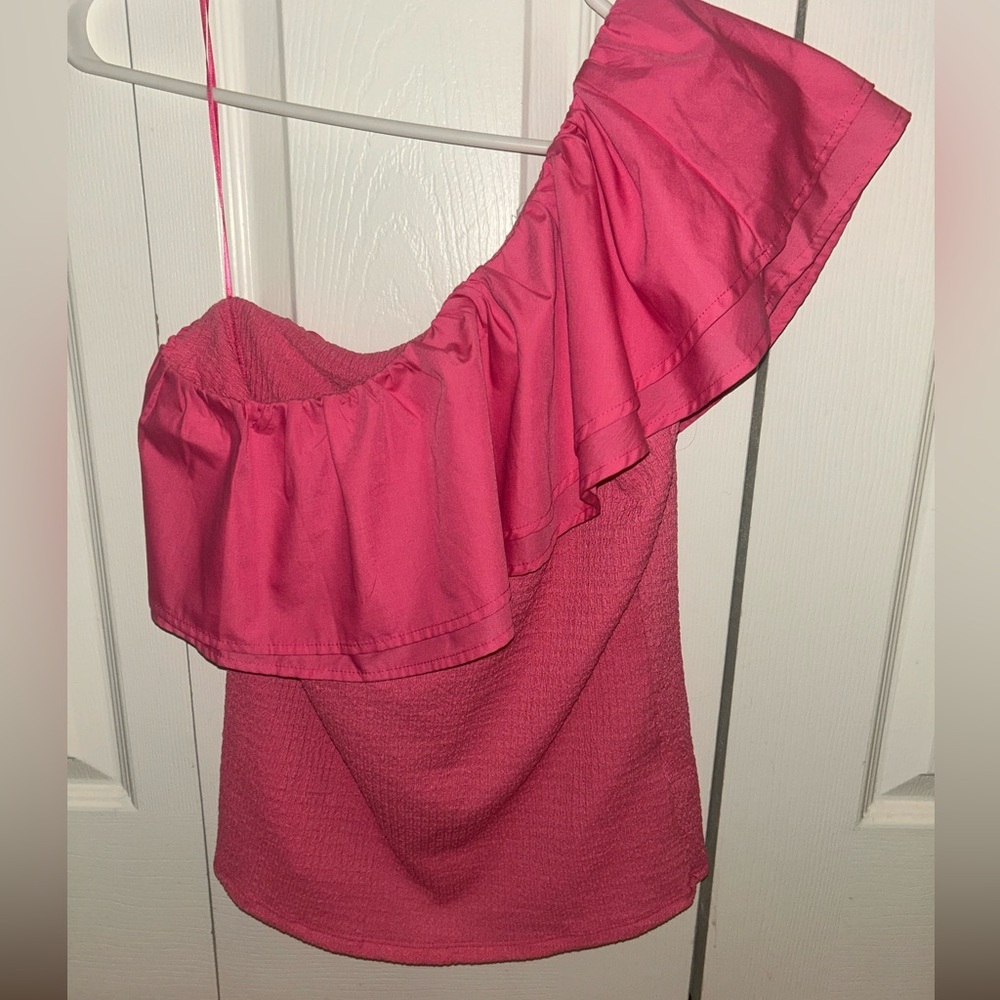 Nicabel Pink One-Shoulder Ruffle Top - Picture 2 of 7